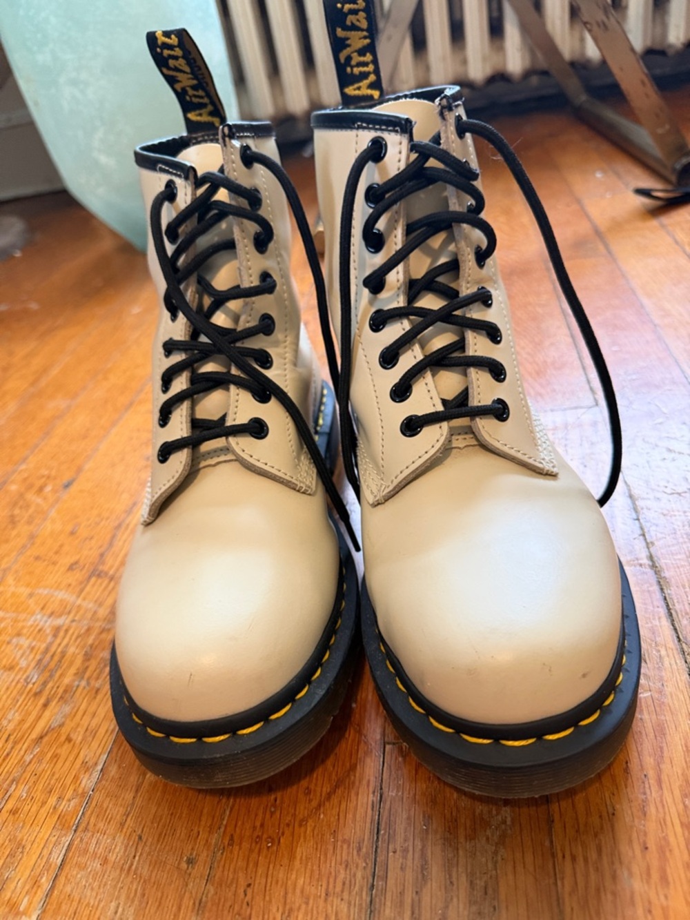 Dr. Martens Cream Leather Lace-Up Boots with Black Trim